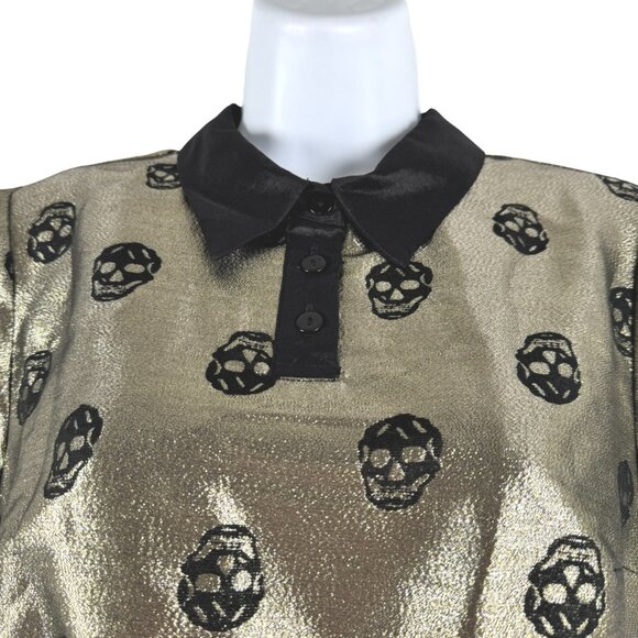 Modcloth Dress Size 6 Metallic Gold Black Skull Fit And Flare Party NWT DR-1842 - Picture 4 of 12